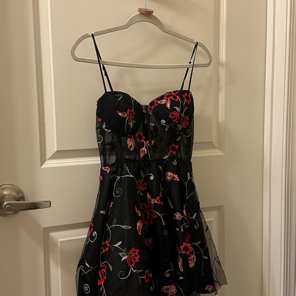 Floral Embroidered cocktail Black Dress
